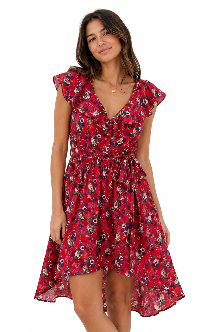 Maeve Anthropologie Floral Ruffle Wrap Midi Dress 2